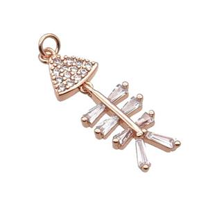Copper Fishbone Pendant Pave Zircon Rose Gold, approx 9.5-24mm [FN32527]