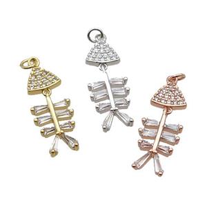 Copper Fishbone Pendant Pave Zircon Mixed, approx 9.5-24mm [FN32528]