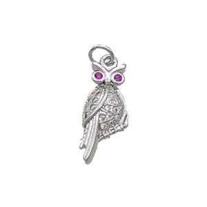 Copper Owl Pendant Pave Zircon Bird Platinum Plated, approx 8-18mm [FN32533]
