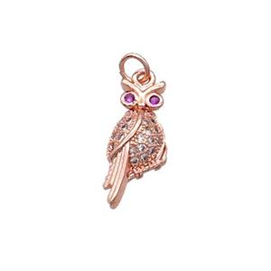 Copper Owl Pendant Pave Zircon Bird Rose Gold, approx 8-18mm [FN32535]