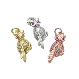 Copper Owl Pendant Pave Zircon Bird Mixed, approx 8-18mm [FN32536]