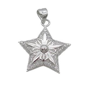 Copper Star Pendant Pave Zircon Platinum Plated, approx 20mm [FN32545]