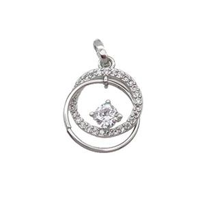 Copper Circle Pendant Pave Zircon Platinum Plated, approx 12.5mm [FN32546]
