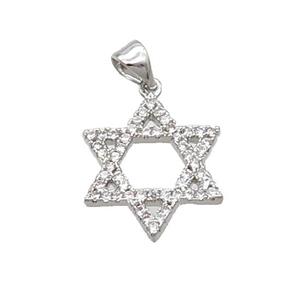Copper David Star Pendant Pave Zircon Platinum Plated, approx 15mm [FN32547]