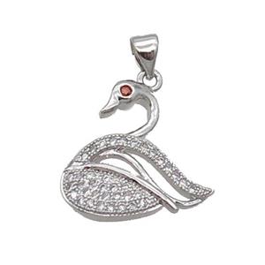 Copper Swan Pendant Pave Zircon Platinum Plated, approx 18mm [FN32548]