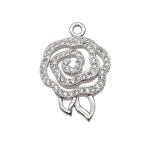 Copper Flower Pendant Pave Zircon Platinum Plated, approx 15-20mm [FN32549]