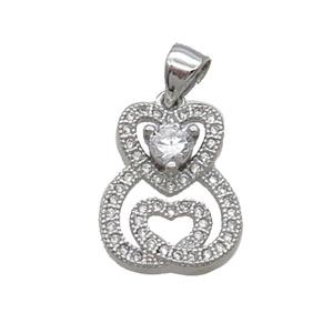 Copper Heart Pendant Pave Zircon Platinum Plated, approx 13-16mm [FN32550]