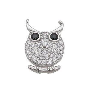 Copper Owl Pendant Pave Zircon Platinum Plated, approx 11.5-17mm [FN32551]