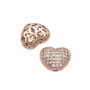 Copper Heart Beads Pave Zircon Rose Gold, approx 11mm [FN32557]