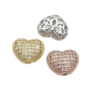 Copper Heart Beads Pave Zircon Mixed, approx 11mm [FN32558]