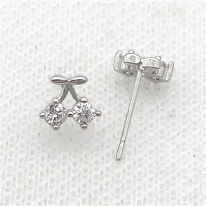 Copper Stud Earring Pave Zircon Platinum Plated, approx 7-8mm [FN32571]