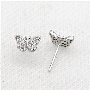 Copper Stud Earring Pave Zircon Butterfly Platinum Plated, approx 5.5-9mm [FN32577]