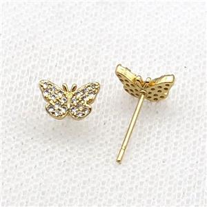 Copper Stud Earring Pave Zircon Butterfly Gold Plated, approx 5.5-9mm [FN32578]