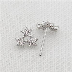Copper Stud Earring Pave Zircon Star Platinum Plated, approx 8mm [FN32581]