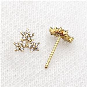 Copper Stud Earring Pave Zircon Star Gold Plated, approx 8mm [FN32582]