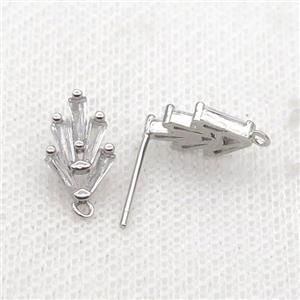 Copper Stud Earring Pave Zircon Platinum Plated, approx 7.5-14mm [FN32583]