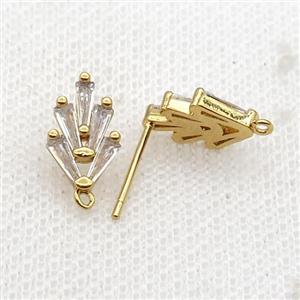 Copper Stud Earring Pave Zircon Gold Plated, approx 7.5-14mm [FN32584]