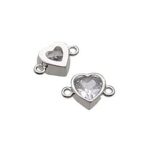 Copper Heart Connector Pave Zircon Platinum Plated, approx 7mm [FN32592]