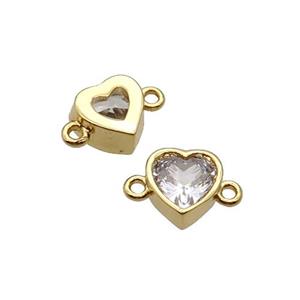 Copper Heart Connector Pave Zircon Gold Plated, approx 7mm [FN32593]