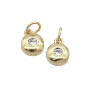 Copper Coin Pendant Pave Zircon Gold Plated, approx 7mm [FN32609]