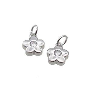 Copper Flower Pendant Pave Zircon Platinum Plated, approx 8mm [FN32620]