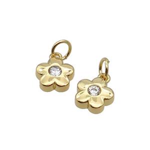 Copper Flower Pendant Pave Zircon Gold Plated, approx 8mm [FN32621]