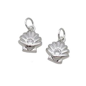 Copper Pendant Pave Zircon Shell Platinum Plated, approx 9mm [FN32622]