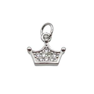 Copper Crown Pendant Pave Zircon Platinum Plated, approx 7-11mm [FN32629]