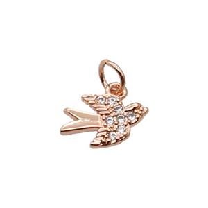 Copper Swallow Pendant Pave Zircon Birds Rose Gold, approx 8-12mm [FN32634]