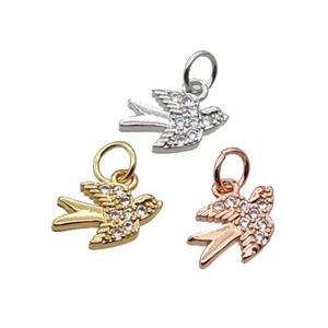 Copper Swallow Pendant Pave Zircon Birds Mixed, approx 8-12mm [FN32635]