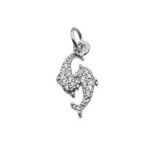 Copper Dolphin Pendant Pave Zircon Platinum Plated, approx 8-15mm [FN32636]