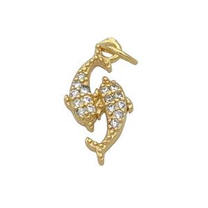 Copper Dolphin Pendant Pave Zircon Gold Plated, approx 8-15mm [FN32637]