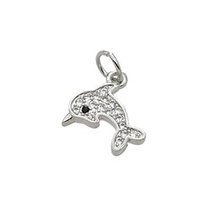 Copper Dolphin Pendant Pave Zircon Platinum Plated, approx 9-12mm [FN32639]