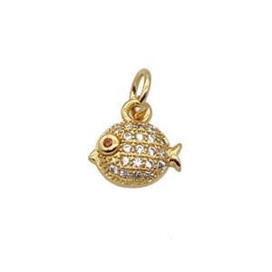 Copper Pufferfish Pendant Pave Zircon Gold Plated, approx 6-9mm [FN32643]