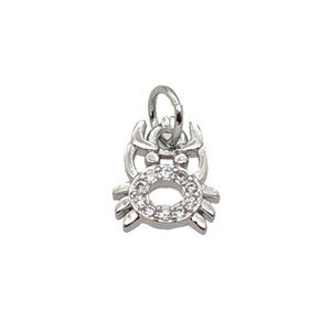 Copper Crab Charm Pendant Pave Zircon Platinum Plated, approx 8-9mm [FN32648]