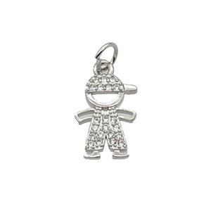 Copper Boy Pendant Pave Zircon Kids Platinum Plated, approx 10-14mm [FN32651]