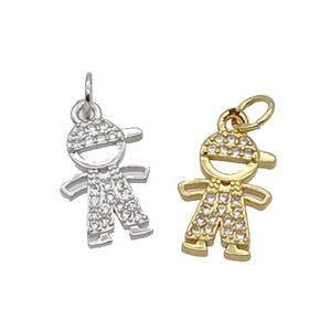 Copper Boy Pendant Pave Zircon Kids Mixed, approx 10-14mm [FN32653]