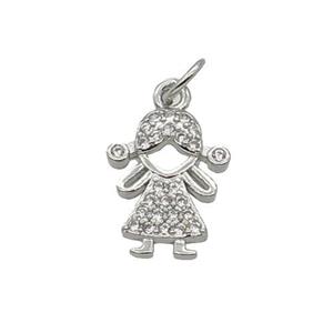 Copper Girl Pendant Pave Zircon Kids Platinum Plated, approx 10-14mm [FN32654]