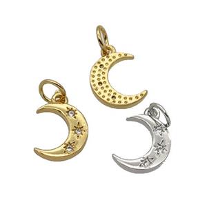 Copper Moon Pendant Pave Zircon Mixed, approx 9-10mm [FN32659]