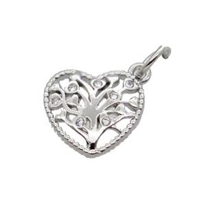 Copper Heart Pendant Pave Zircon Tree Platinum Plated, approx 10-11mm [FN32660]