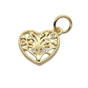 Copper Heart Pendant Pave Zircon Tree Gold Plated, approx 10-11mm [FN32661]