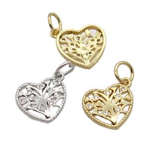 Copper Heart Pendant Pave Zircon Tree Mixed, approx 10-11mm [FN32662]