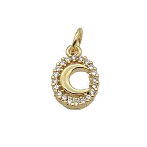 Copper Moon Pendant Pave Zircon Oval Gold Plated, approx 8-10mm [FN32668]