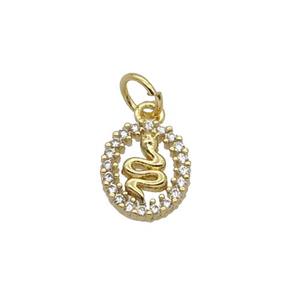 Copper Snake Pendant Pave Zircon Oval Gold Plated, approx 8-10mm [FN32669]
