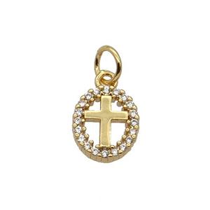 Copper Cross Pendant Pave Zircon Oval Gold Plated, approx 8-10mm [FN32670]