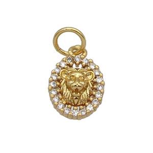 Copper Lion Pendant Pave Zircon Oval Gold Plated, approx 8-10mm [FN32671]