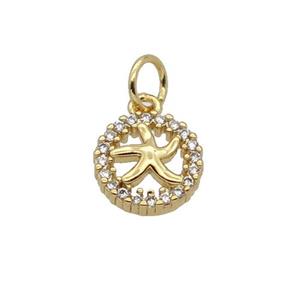 Copper Starfish Pendant Pave Zircon Circle Gold Plated, approx 9mm dia [FN32674]