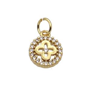 Copper Clover Pendant Pave Zircon Circle Gold Plated, approx 9mm dia [FN32676]