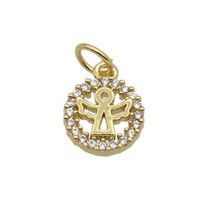 Copper Angel Pendant Pave Zircon Circle Gold Plated, approx 9mm dia [FN32677]