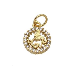 Copper LOVE Pendant Pave Zircon Circle Gold Plated, approx 9mm dia [FN32681]